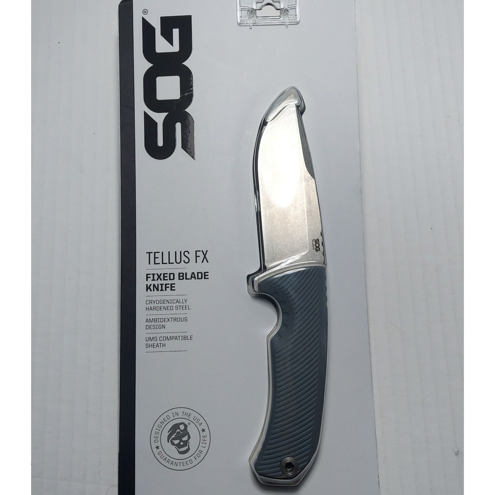 SOG Tellus FX Fixed Blade Knife Unisex 4.2in Wolf Grey New CRYO 440 Steel Sheath